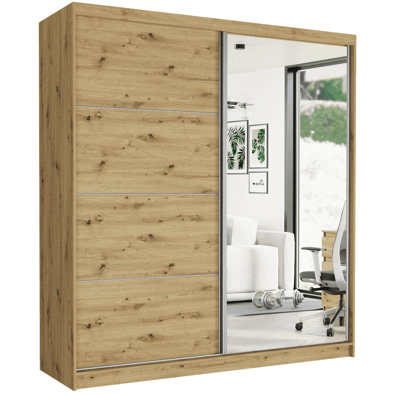 Posuvná skriňa Tivaro VIII 203 cm artisan so zrkadlom 2-dverová artisan strieborné priečky