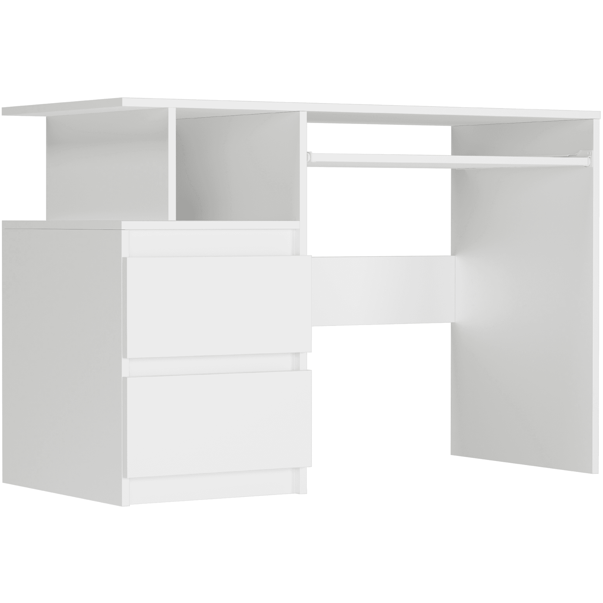 Písací stôl N-7 114 × 50 × 77 cm – Počítačový stôl s zásuvkami a policami, Biele