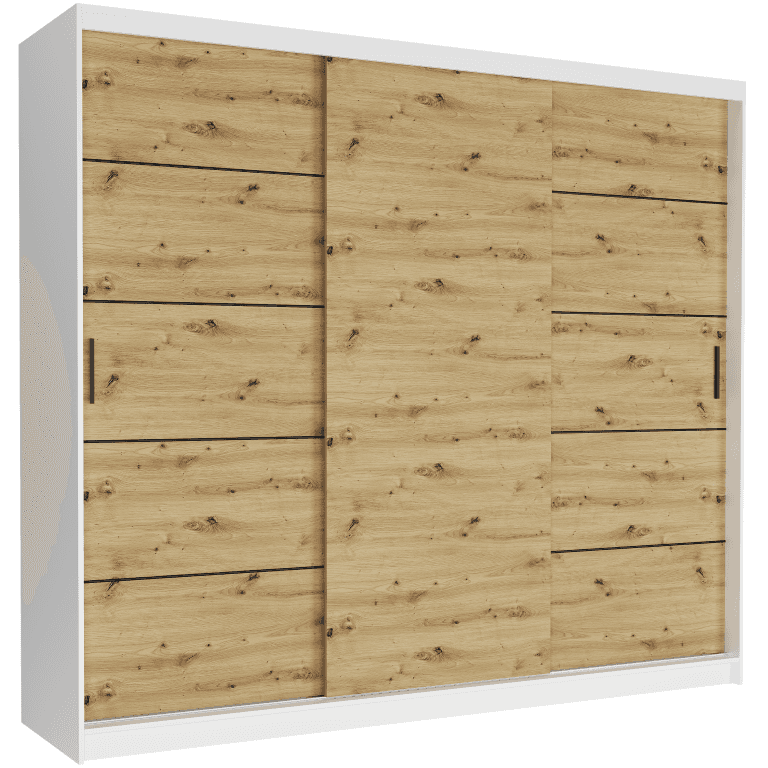 Posuvná skriňa Norvio IV 250 cm biela 3-dverová artisan čierne priečky