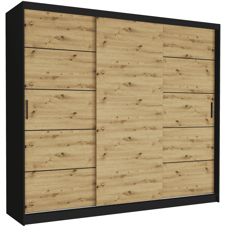 Posuvná skriňa Norvio IV 250 cm čierna 3-dverová artisan čierne priečky