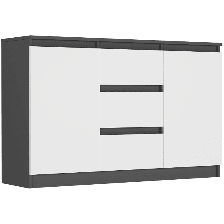 Komoda antracit mix biela 120x76x33 cm, 3 zásuvky a 2 dvere, Framire R-120-S3 – video produktu