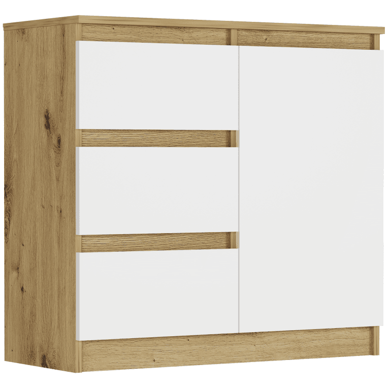 Komoda artisan mix biela 80x76x33 cm, 3 zásuvky a 1 dvere, Framire R-80-S3 – video produktu