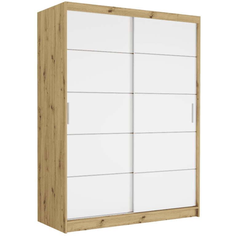 Posuvná skriňa Rivano IV 150 cm artisan 2-dverová biele strieborné priečky