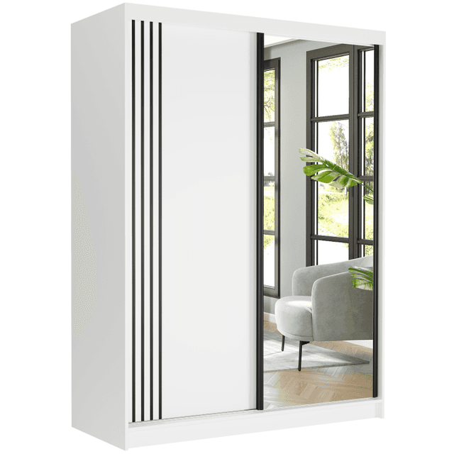 Moderná posuvná skriňa so zrkadlom 150 x 200 x 60 cm biela so zrkadlom - Rivano V
