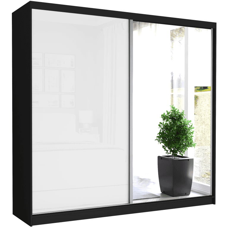 Posuvná skriňa Selvio V 233 cm čierna so zrkadlom 2-dverová biely pololesk