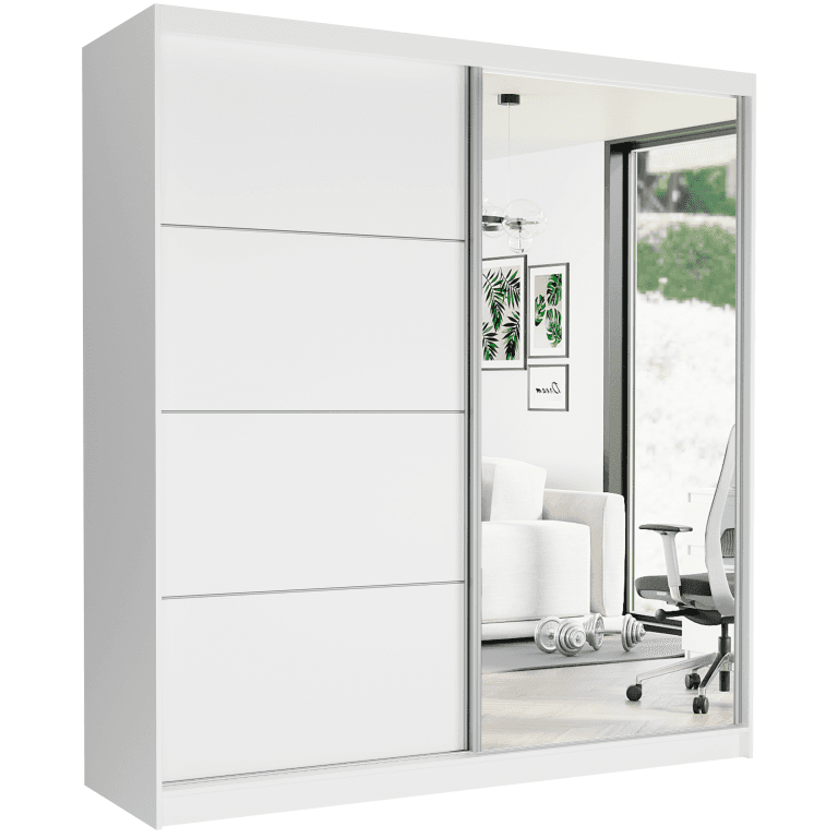 Biela posuvná skriňa so zrkadlom 203 x 218 x 60 cm biela so striebornými mriežkami - TIVARO VII