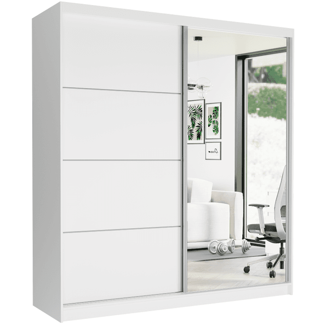Biela posuvná skriňa so zrkadlom 203 x 218 x 60 cm biela so striebornými mriežkami - TIVARO VII