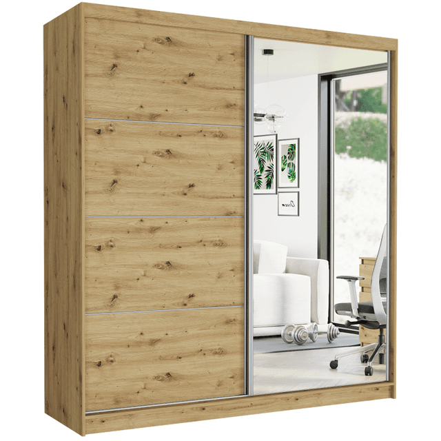 Posuvná skriňa Tivaro VIII 203 cm artisan so zrkadlom 2-dverová artisan strieborné priečky