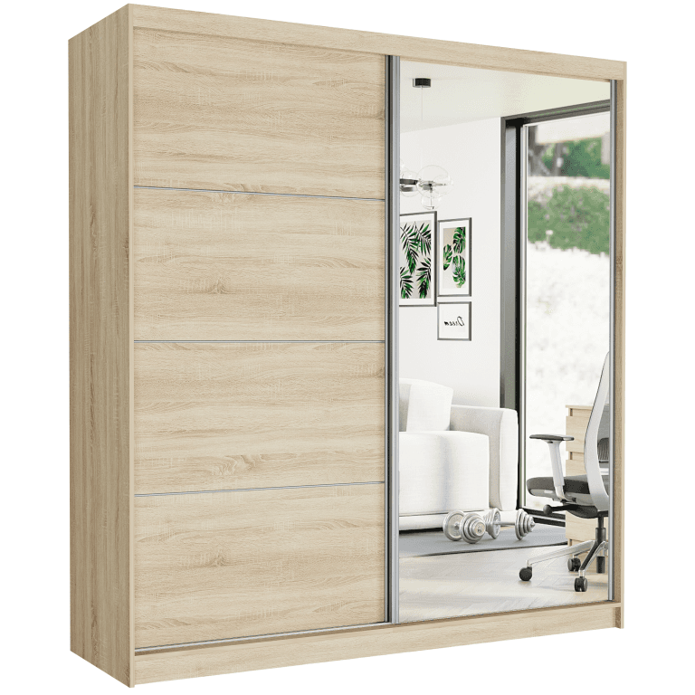 Posuvná skriňa Tivaro VIII 203 cm sonoma so zrkadlom 2-dverová sonoma so striebornými lištami