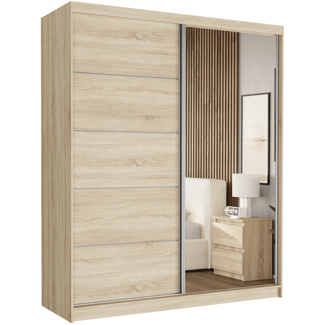Posuvná skriňa do spálne 183 x 218 x 60 cm dub sonoma - LUNA I – fotografia 1
