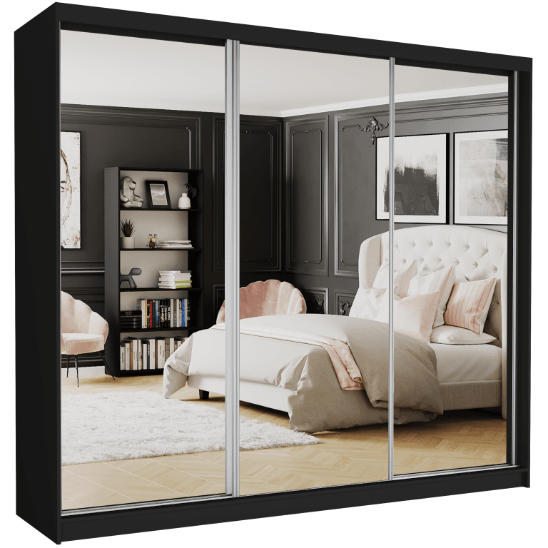 Veľká posuvná skriňa so zrkadlom 250 x 218 x 60 cm čierna - NARVIO V – fotografia 1