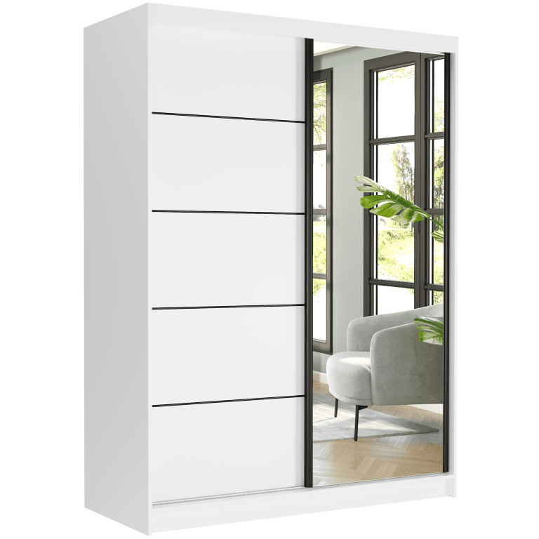 Biela posuvná skriňa so zrkadlom 150 x 200 x 60 cm - RIVANO VI – fotografia 1