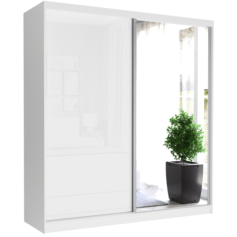 Posuvná skriňa Tivaro V 203 cm biela so zrkadlom 2-dverová biely pololesk – fotografia 1