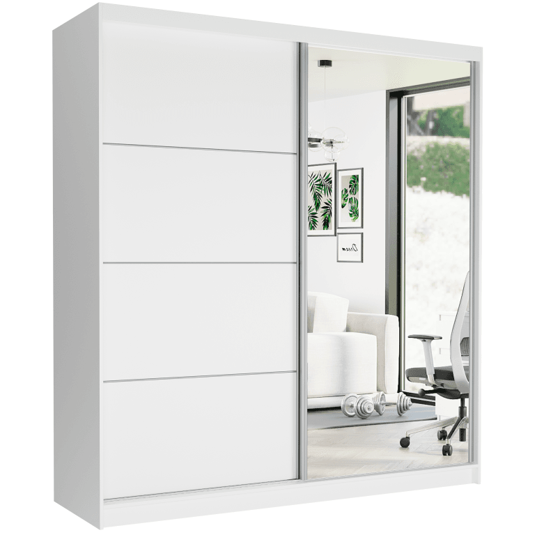 Biela posuvná skriňa so zrkadlom 203 x 218 x 60 cm biela so striebornými mriežkami - TIVARO VII – fotografia 1