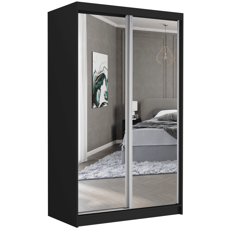 Posuvná skriňa Vega II 120 cm čierna s 2 zrkadlami 2-dverová – fotografia 1