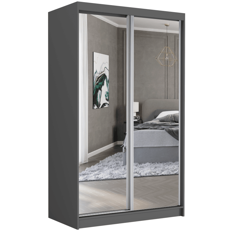 Posuvná skriňa Vega II 120 cm antracit s 2 zrkadlami 2-dverová – fotografia 1