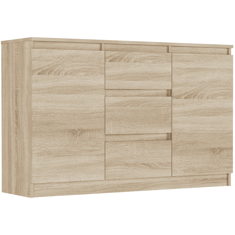 Komoda sonoma 120x76x33 cm, 3 zásuvky a 2 dvere, Framire R-120-S3 – video produktu