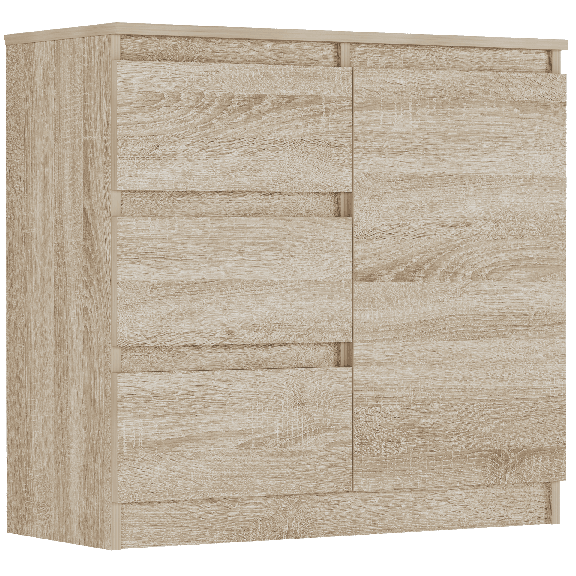 Komoda sonoma 80x76x33 cm, 3 zásuvky a 1 dvere, Framire R-80-S3 – video produktu